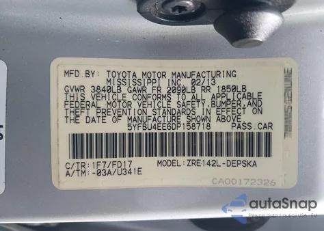 2013 Toyota Corolla S из США, поврежденный, VIN 5YFBU4EE6DP158718